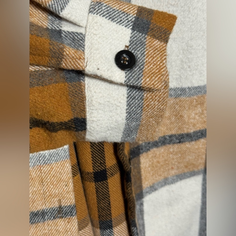 Automet XL Plaid Shacket Jacket Brown Cream Button Front Oversized Flannel - Picture 5 of 10